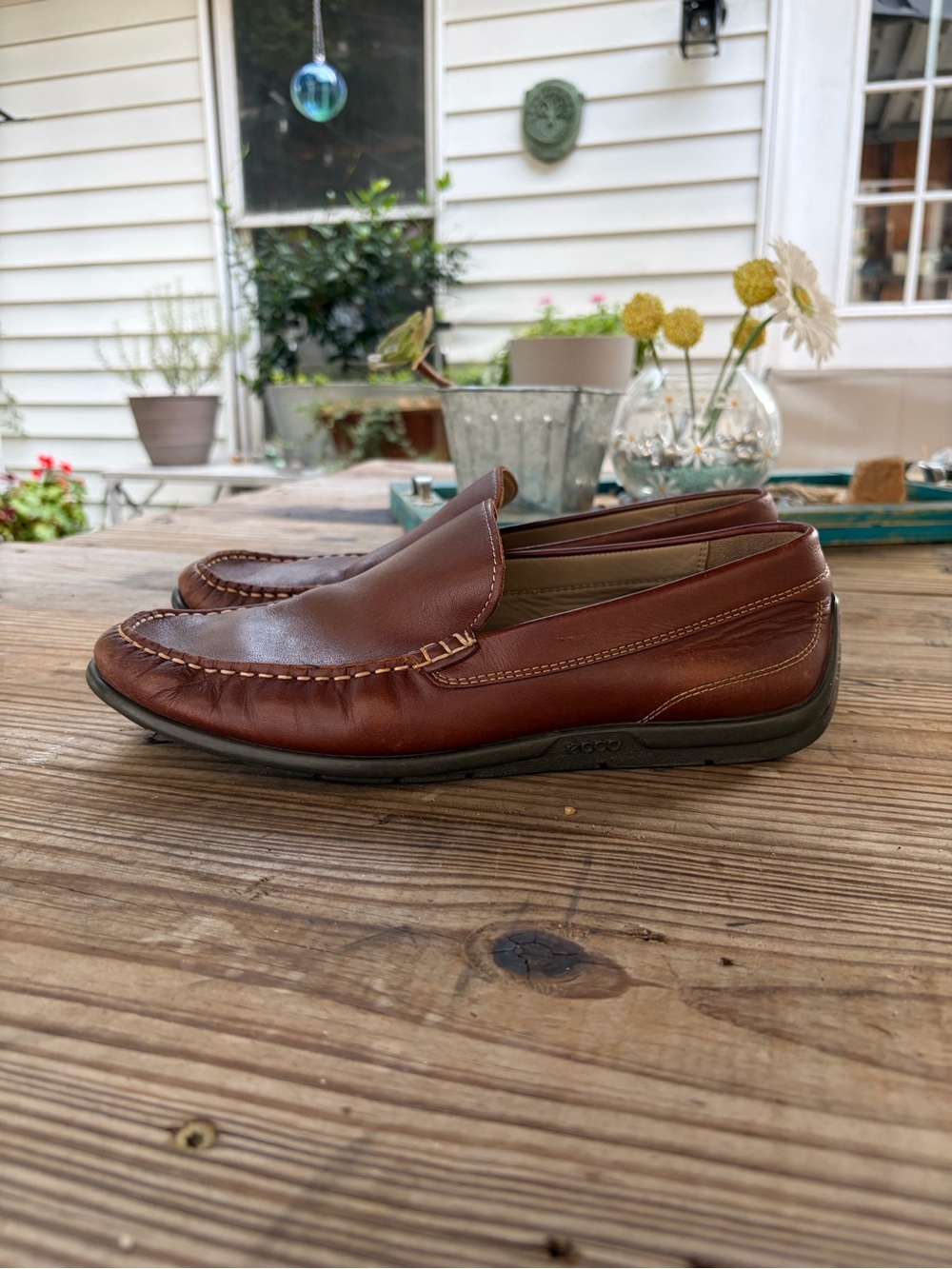 ECCO Men’s Leather Loafers Size 41 EU / 7 US Brown Moc Toe Slip On Shoes